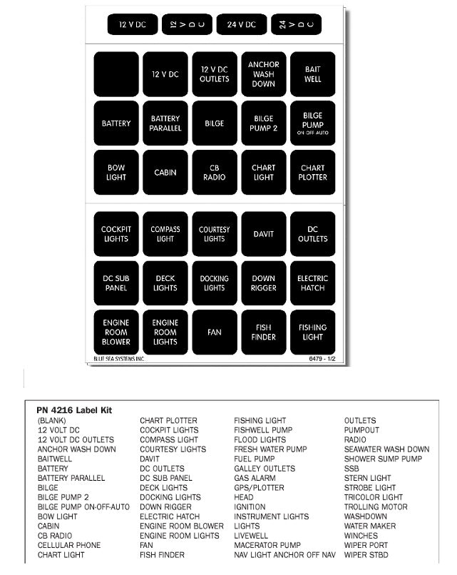 Blue Sea 4216 Label Kit DC H2O 60 Square Black